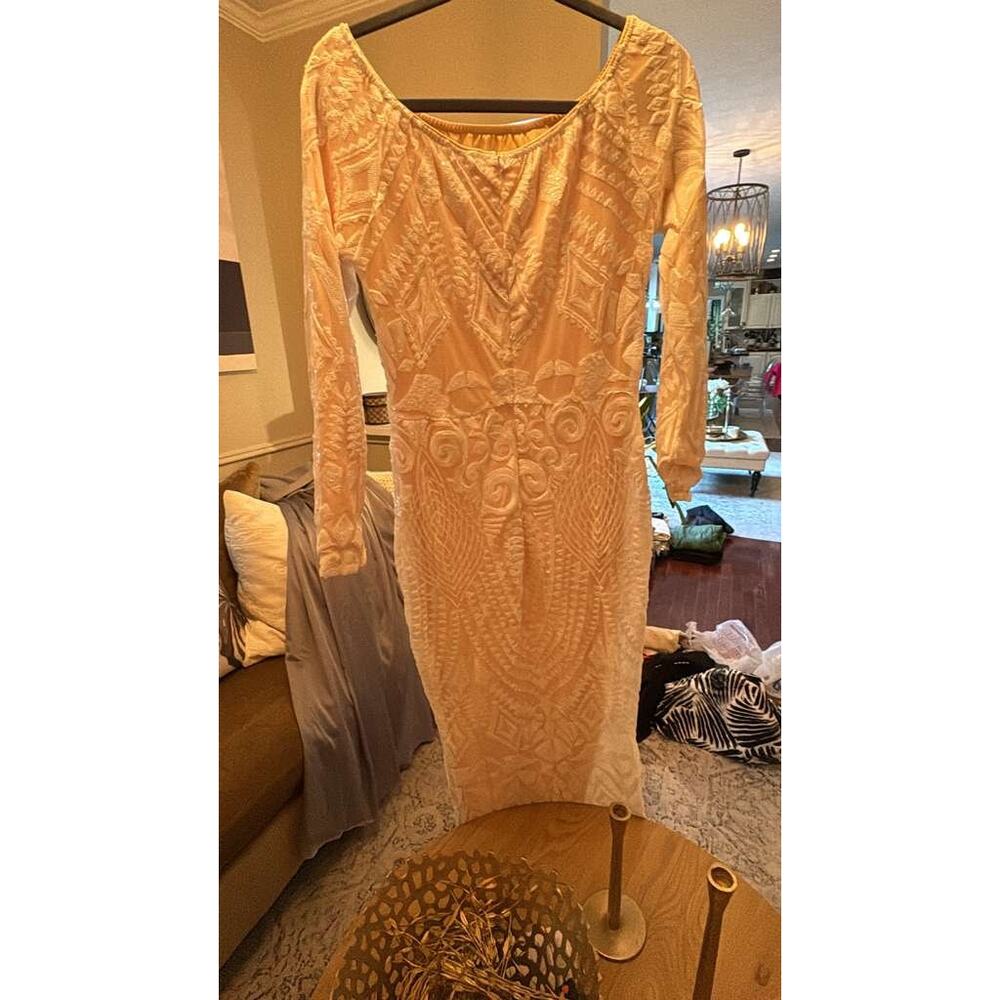 Yissang Nude White Sequin Lace Long Sleeve Formal Gown - XL - Picture 6 of 9